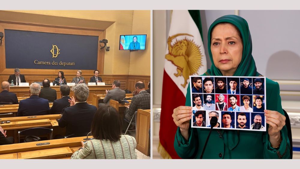 Mrs. Maryam Rajavi addresses a conference at the Italian Parliament via video message on human rights and executions in Iran.