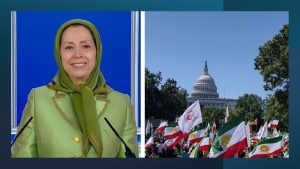 Mrs. Rajavi tells Washington rally that lasting peace and freedom in Iran can only be achieved through the overthrow of the clerical dictatorship and the establishment of a democratic republic.