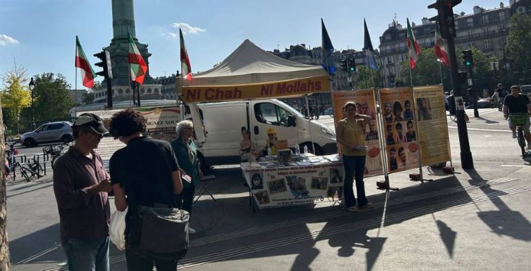 Supporters of the MEK held an exhibition in Paris condemning executions in Iran and urging participation in the major June 20 rally for a democratic republic.