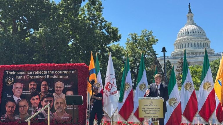 Former U.S. Congressman Patrick Kennedy speaks at a major Free Iran rally organized by Iranian Americans and NCRI supporters in Washington, D.C., on May 16, 2026.