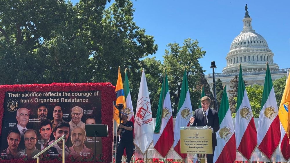 Former U.S. Congressman Patrick Kennedy speaks at a major Free Iran rally organized by Iranian Americans and NCRI supporters in Washington, D.C., on May 16, 2026.