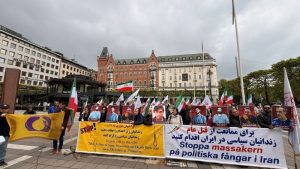 Sweden - May 16, 2026: MEK supporters in Stockholm rally to condemn executions in Iran.
