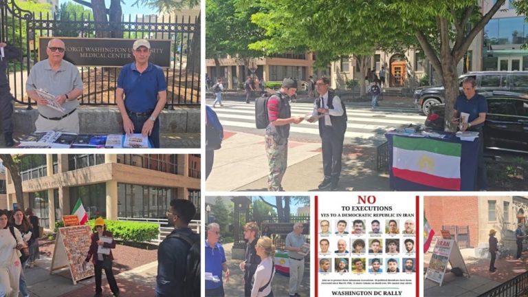 Iranian Resistance advocates promote the May 16 Washington, D.C. rally, calling for “No to Executions” and a democratic republic in Iran.