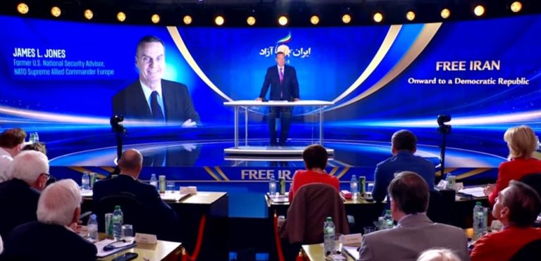 Gen. James Jones addresses the Free Iran 2026 Summit, highlighting democracy, freedom, and Iran’s political future.