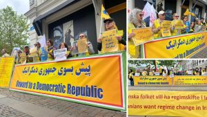MEK supporters rally in Gothenburg against executions in Iran and in support of a democratic republic.