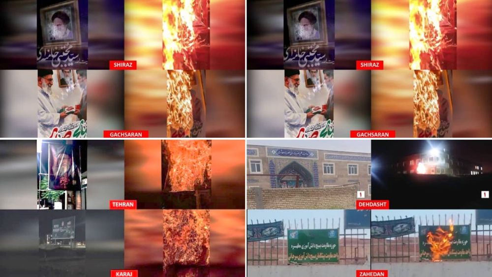 Resistance Units set regime symbols ablaze across Iran – chanting 'Down with the oppressor, be it Shah or the Supreme Leader'.