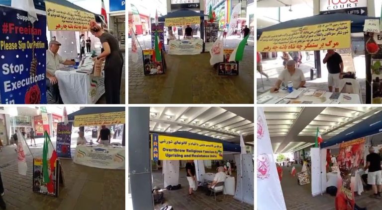 Members of the Academics in Exile Association in the UK hold an exhibition in Manchester in solidarity with the Iranian people’s struggle for freedom.