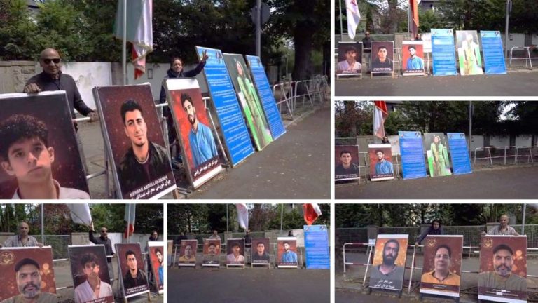 Berlin: MEK supporters mark 128 days of protest, oppose executions, back a democratic republic in Iran.