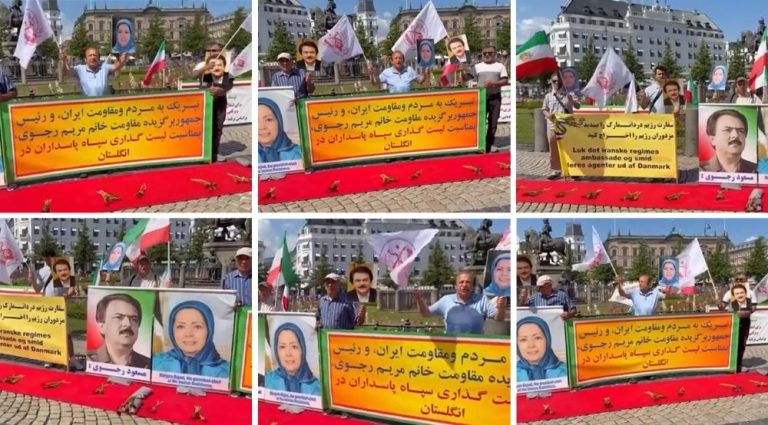 PMOI supporters rally in Copenhagen, welcoming the IRGC's designation as a terrorist organization.