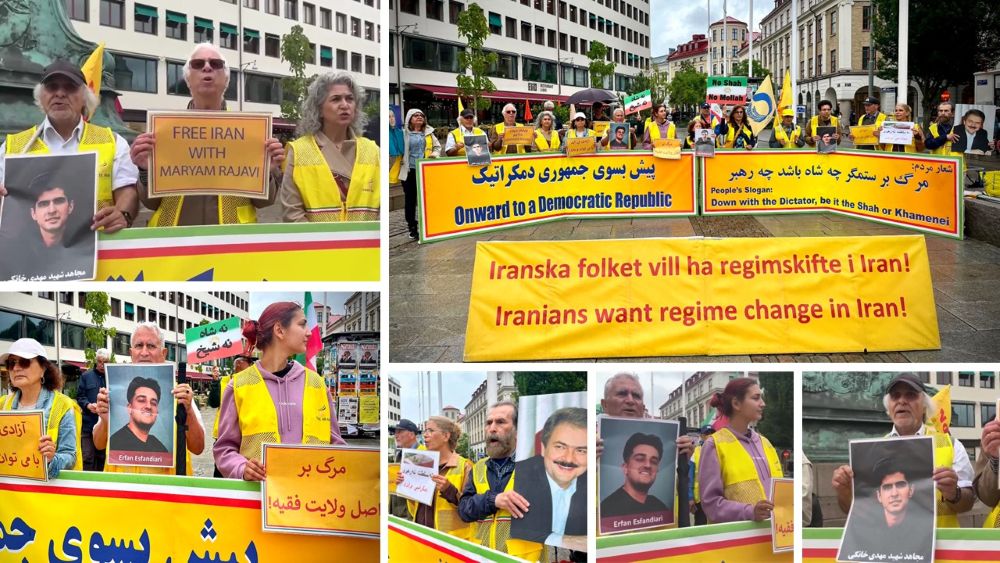 MEK supporters rally in Gothenburg to protest execution of Mehdi Khanaki.