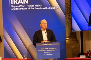 Joachim Rücker, former President of the UN Human Rights Council, speaks in Rome on Iran’s democratic alternative, July 17, 2026.