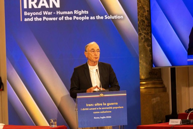 Joachim Rücker, former President of the UN Human Rights Council, speaks in Rome on Iran’s democratic alternative, July 17, 2026.