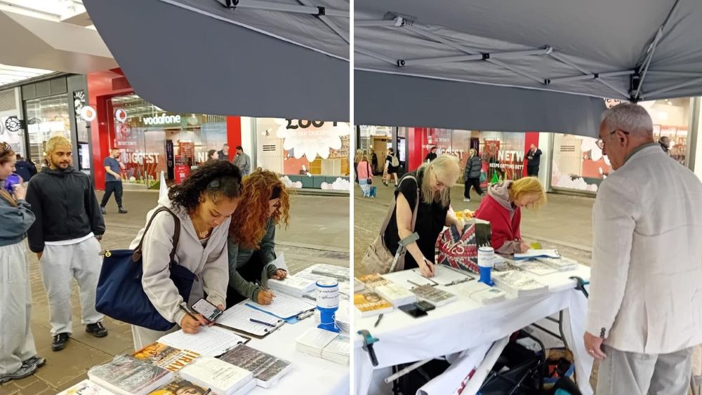Manchester exhibition highlights Iran executions and calls for freedom and democracy.