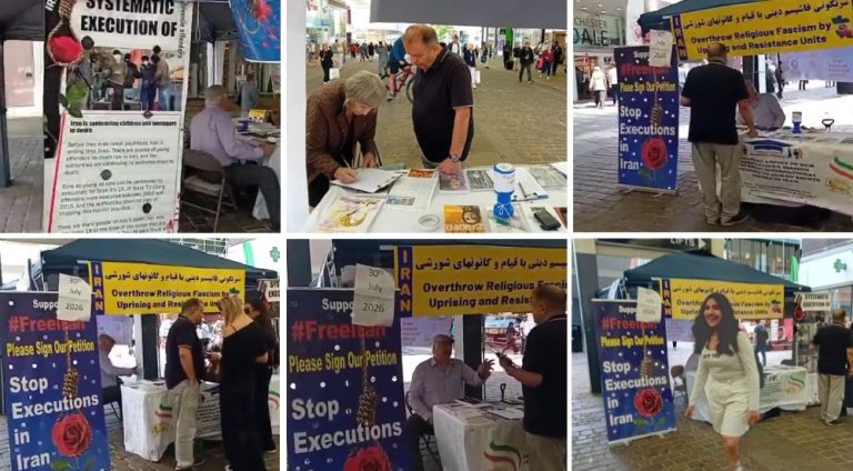 MEK Supporters in Manchester hold a book table and photo exhibition against executions and in solidarity with the Iranian people.