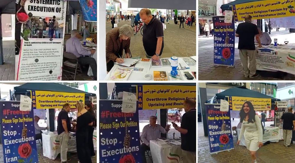 MEK Supporters in Manchester hold a book table and photo exhibition against executions and in solidarity with the Iranian people.