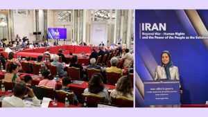 Maryam Rajavi addresses the “Iran Beyond War, the Power of the People as the Solution” conference in Italy.