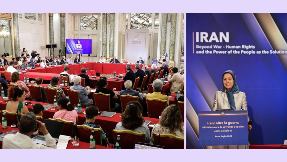 Maryam Rajavi addresses the “Iran Beyond War, the Power of the People as the Solution” conference in Italy.