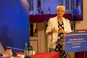 Rita Bernardini, representative of Hands Off Cain, addresses the Rome conference on Iran, July 17, 2026.