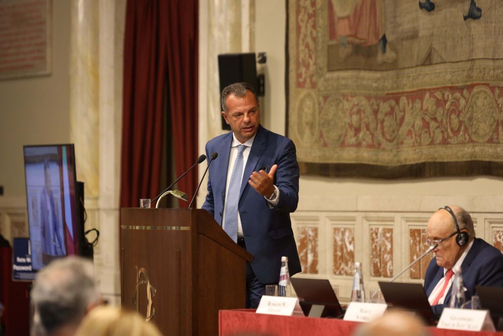 Italian Senator Marco Scurria addresses at the Italian Parliament Conference on Iran, calling for freedom and democracy in Iran.