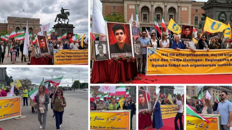 MEK supporters rally outside Sweden’s Foreign Ministry in Stockholm to protest execution of Mehdi Khanaki.