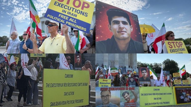 Iranian Americans rally at Lincoln Memorial against executions in Iran, honoring Mehdi Khanaki and other victims.