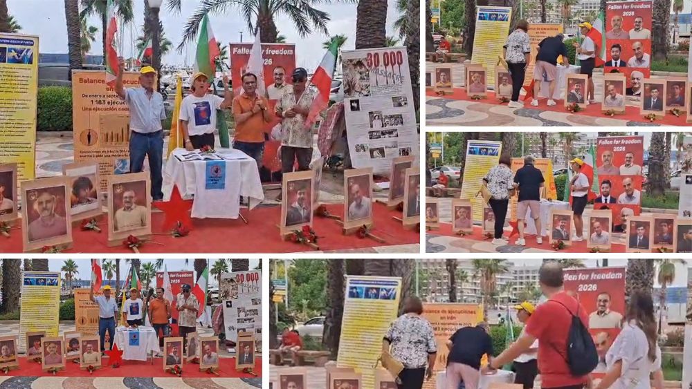PMOI supporters hold a photo exhibition in Alicante, Spain, condemning executions in Iran.