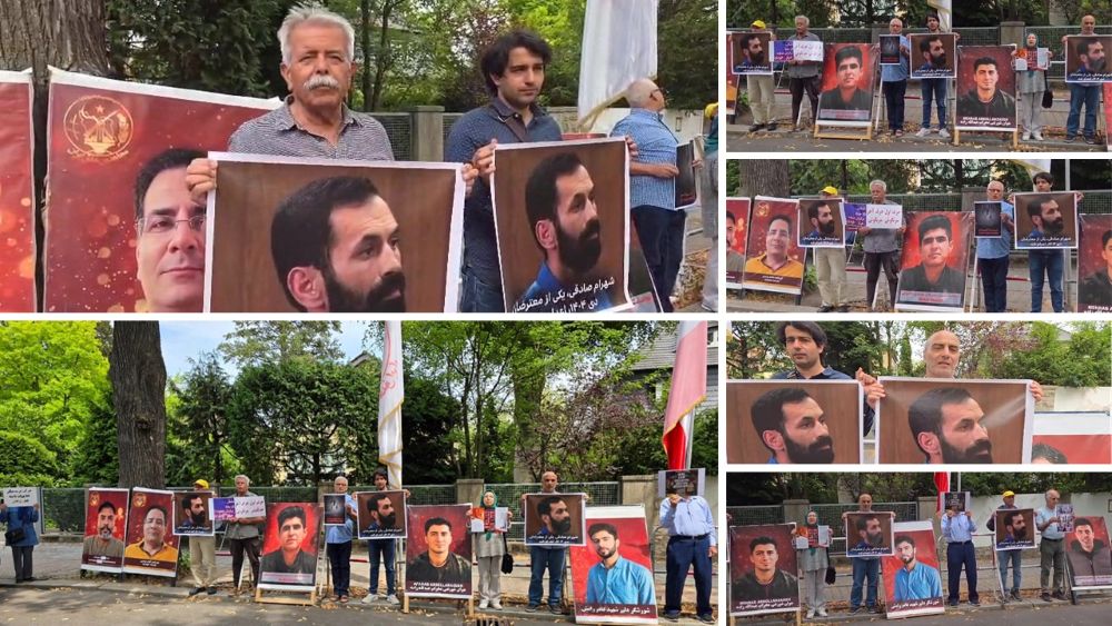 PMOI supporters in Berlin protest the execution of January uprising protester Shahram Sadeghi.