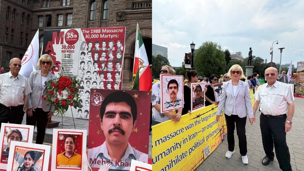 Canadian MP and former minister Judy Sgro stands with Iranian-Canadians at Queen’s Park marking the 38th anniversary of the 1988 massacre.