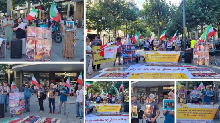 MEK supporters rally in Frankfurt against executions and human rights violations in Iran.