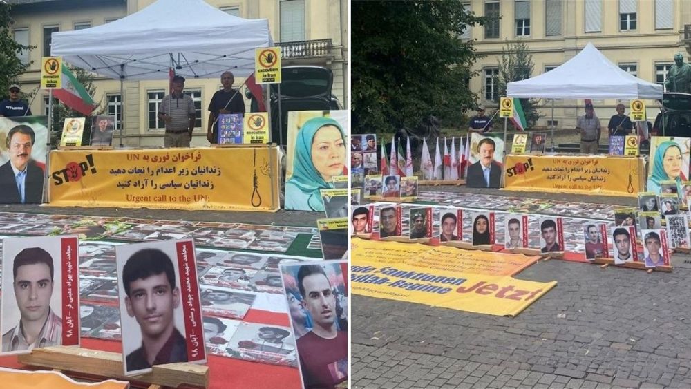 PMOI supporters hold a photo exhibition and rally in Heidelberg calling for urgent action to stop executions in Iran.