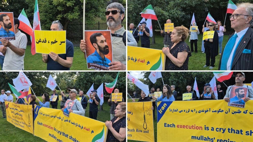 Protesters gather outside Iran regime’s embassy in Oslo, condemning executions and calling for the embassy’s closure.