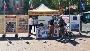 August 11, 2026 – Paris: MEK supporters held a book table and photo exhibition condemning executions in Iran.