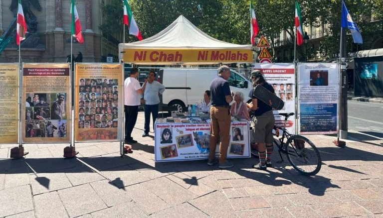 August 11, 2026 – Paris: MEK supporters held a book table and photo exhibition condemning executions in Iran.