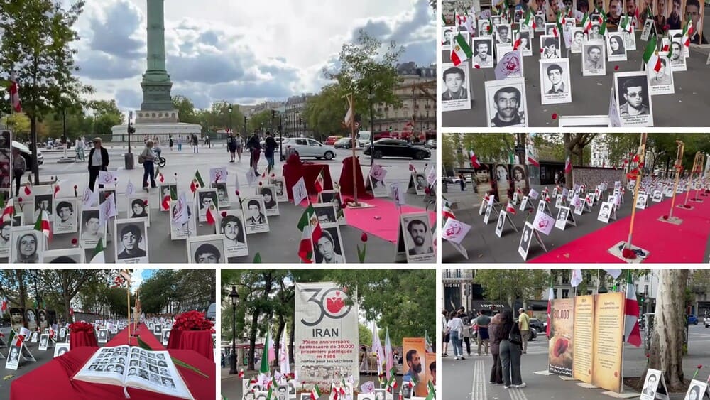 PMOI supporters in Paris honor the 1988 massacre victims and call for an end to executions in Iran.