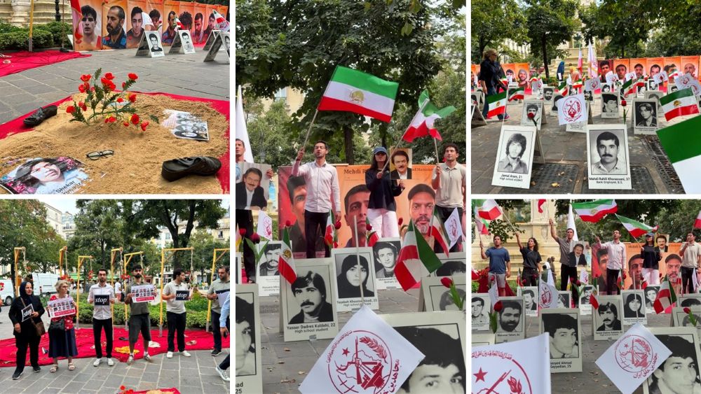 Participants at a Paris exhibition call for an end to executions and the death penalty in Iran.
