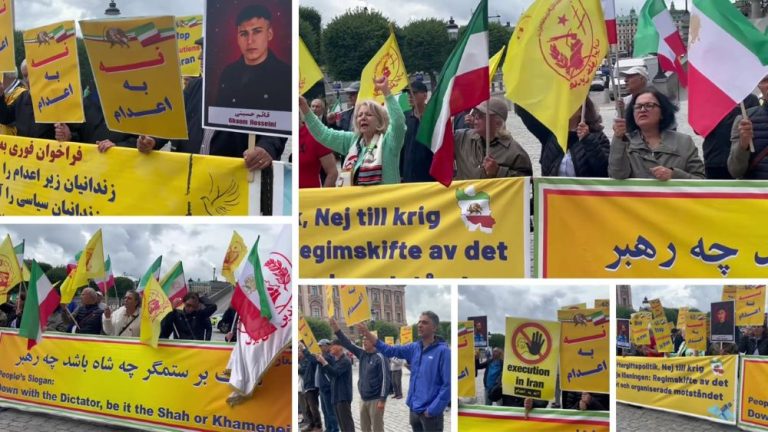 PMOI supporters rally outside Sweden’s parliament in Stockholm, condemning executions and demanding freedom for political prisoners.