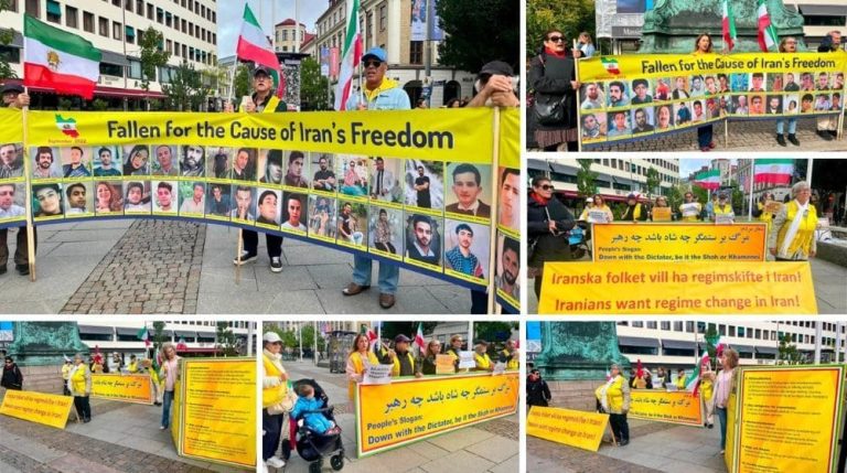 PMOI supporters rally in Gothenburg on the fourth anniversary of the 2022 uprising.