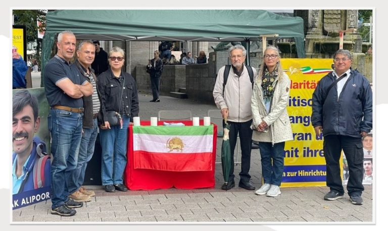 PMOI supporters hold a rally in Hamburg, protesting executions in Iran and urging an end to the regime’s use of the death penalty.