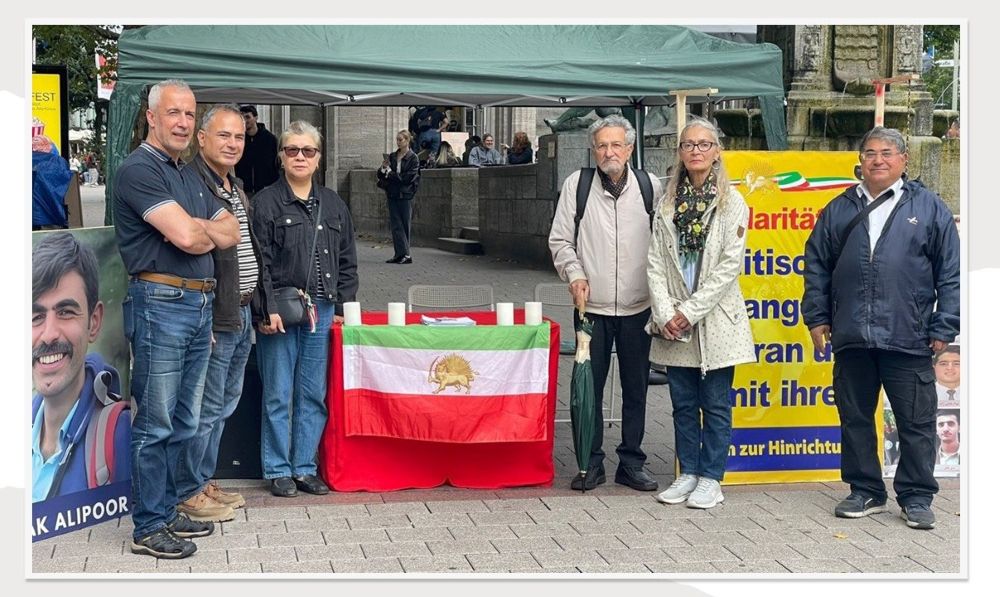 PMOI supporters hold a rally in Hamburg, protesting executions in Iran and urging an end to the regime’s use of the death penalty.