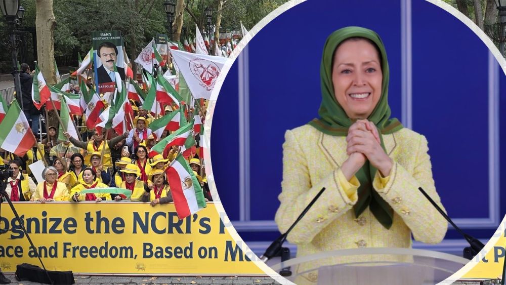 Maryam Rajavi addresses Iranian Resistance supporters at a rally outside the UN in New York on September 22.