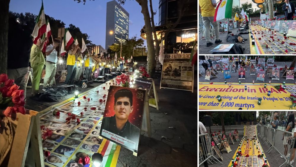 Iranian Resistance supporters display portraits of executed political prisoners and protesters with candles near the UN in New York.