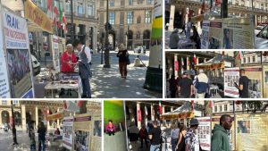 PMOI supporters hold a book display and photo exhibition in Paris on September 1 2026