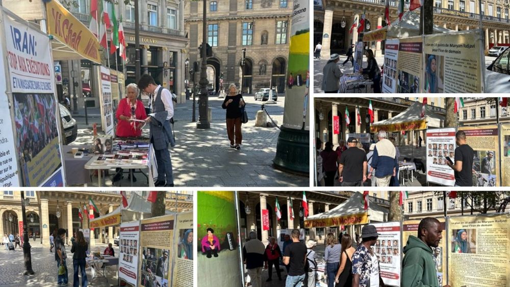 PMOI supporters hold a book display and photo exhibition in Paris on September 1 2026