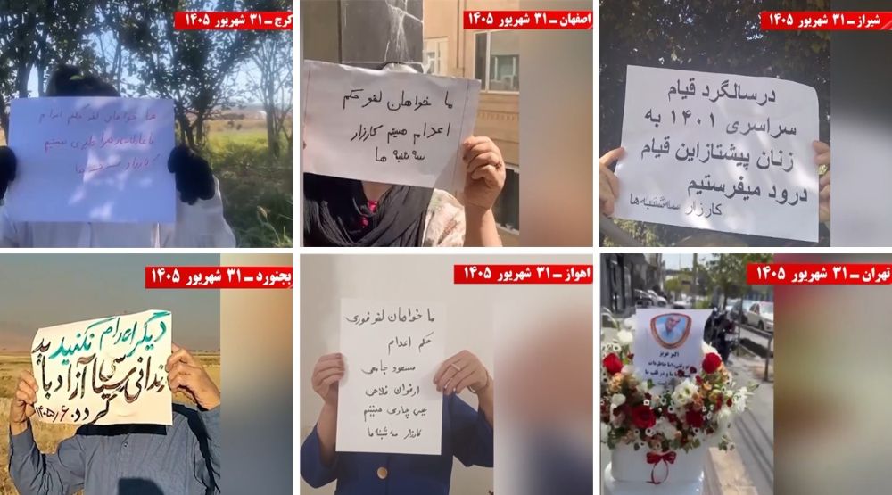 Resistance Units mark Week 139 of No to Execution Tuesdays with posters and photo actions across Iran.