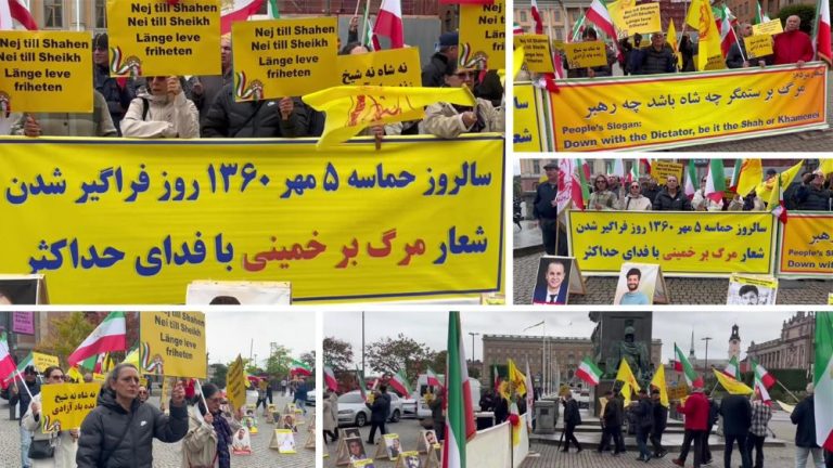 PMOI supporters rally outside Sweden’s Foreign Ministry in Stockholm against executions in Iran.