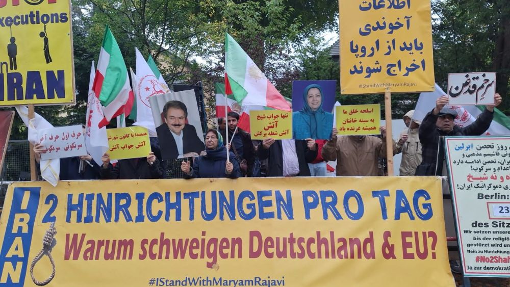 MEK supporters in Berlin protest executions by Iran’s regime and back the Resistance Units on day 232.