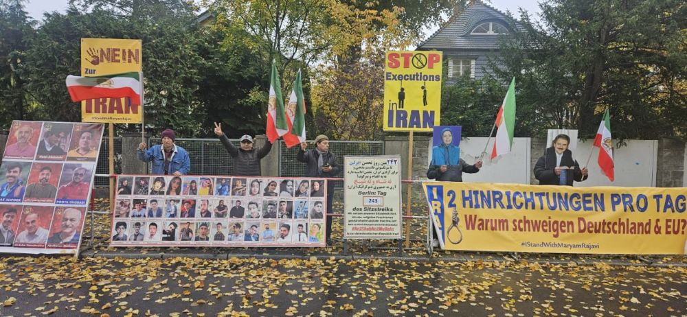 MEK supporters mark Cyrus the Great Day during their 243rd day of protest outside Iran’s embassy in Berlin.