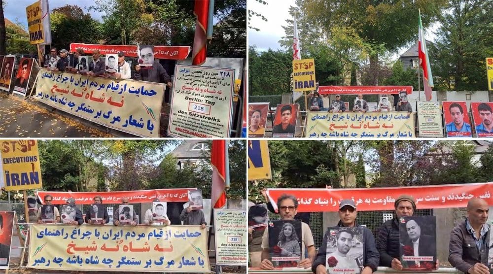 PMOI supporters on the 218th day of their Berlin sit-in against executions in Iran.