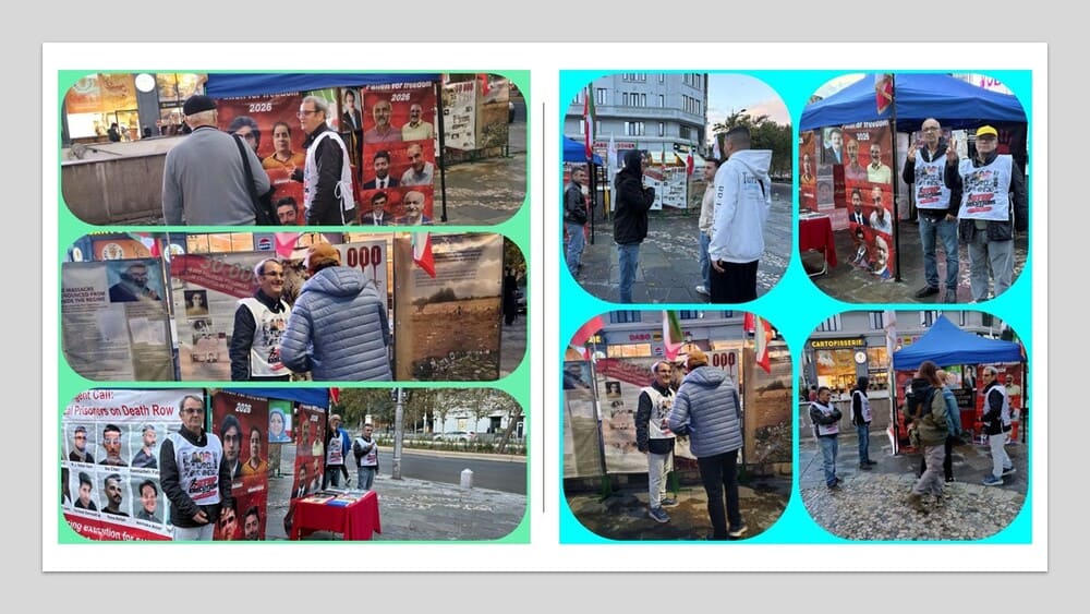PMOI supporters hold a photo exhibition in Bucharest highlighting human rights violations and executions in Iran.