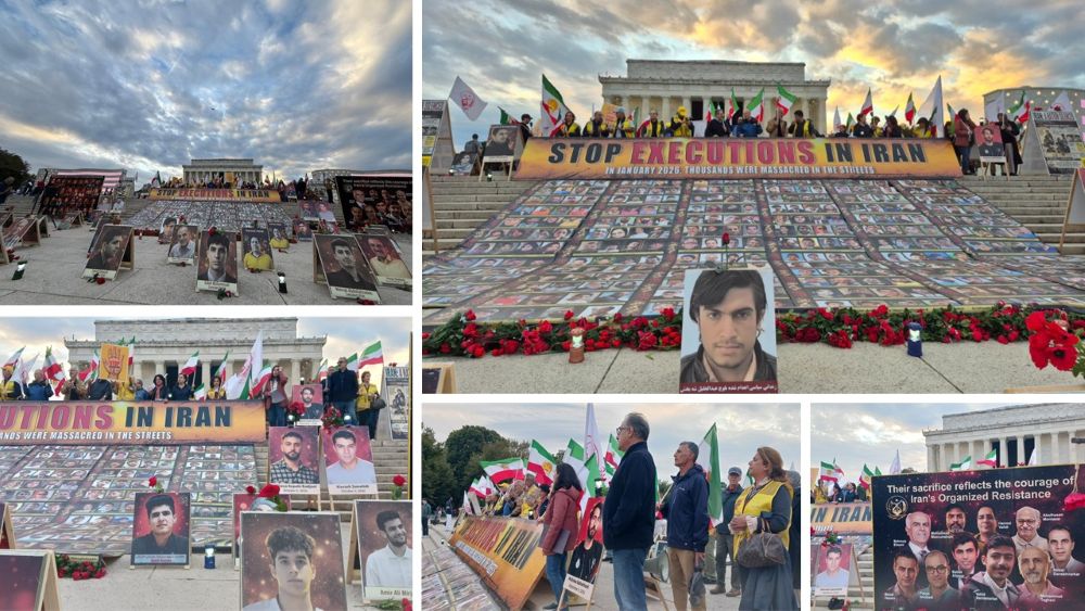 Iranian Americans at the Lincoln Memorial on World Day Against the Death Penalty condemning executions in Iran.